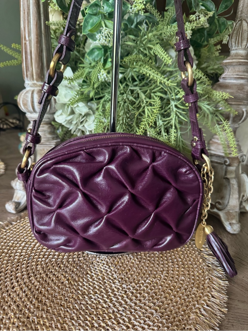 Brahmin Quilted Leather Crossbody Bag in Deep Plum